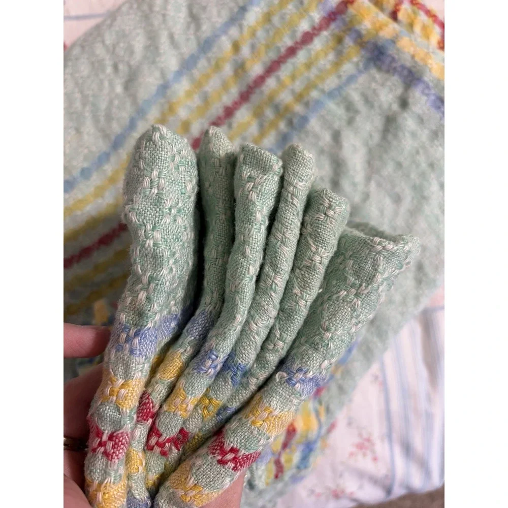 Vintage Pastel Soft Woven Tablecloth With 6 Napkins Summer Colors 60